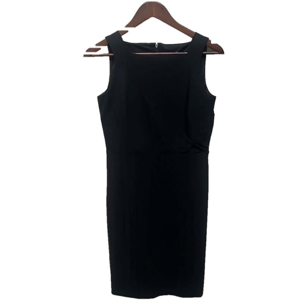 Ann Taylor Black Knit Squareneck Sheath Dress Diagonal Line Detail NWT 4 Petite